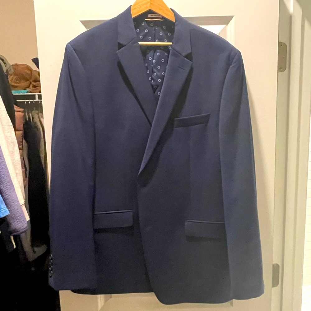 Crown & Ivy Mens Suit Jacket Blazer Sport Coat Sz 46 L Blue 2 Button Lined